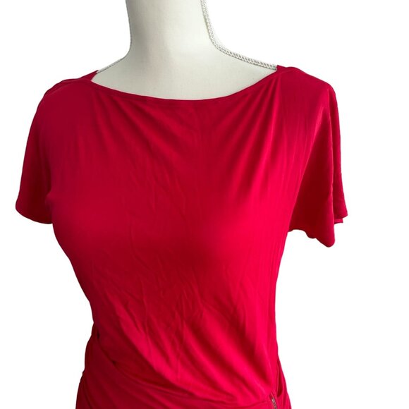 BCBGMAXAZRIA Red Side Zip Ruched Dress Size Small - Picture 2 of 5